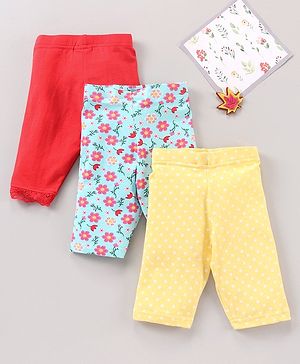 Babyhug Three Fourth Length Leggings Printed Pack of 3 - Multicolour