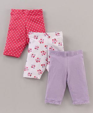 Babyhug Three Fourth Length Lycra Leggings Pack of 3 - Multicolor