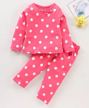 Babyhug Full Sleeves Night Suit Polka Print - Pink