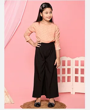 Lilpicks Couture Polka Dot Print Three Fourth Sleeves Jumpsuit - Peach & Black
