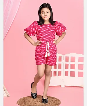 Lilpicks Couture Polka Dot Print Half Sleeves Jumpsuit - Pink