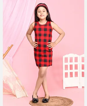 Lilpicks Couture Sleeveless Checked Dress - Red