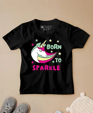 Be Awara Born To Sparkle Print Half Sleeves T-Shirt - Black