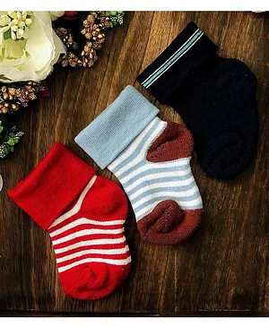 NEXT2SKIN Set Of 3 Stripe Detail Ankle Length Socks - Red Brown Navy Blue