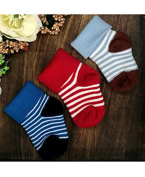 NEXT2SKIN Set Of 3 Striped Detail Ankle Length Socks - Blue Red Brown