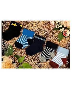 NEXT2SKIN Set Of 5 Striped And Star Detail Ankle Length Socks - Brown Grey Navy Blue Black