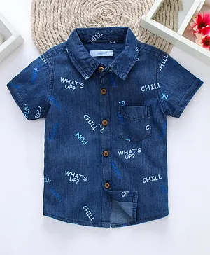 Babyoye Eco-Conscious 100% Cotton Half Sleeves Shirt Washed & Printed - Blue
