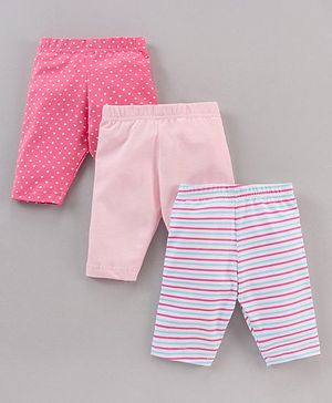 Babyhug Three Fourth Length Lycra Leggings  With Stretch Striped Pack Of 3 - Pink