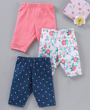 Babyhug Three Fourth Lycra Knit Striped & Heart Print Baby Leggings Pack of 3 - Multicolour