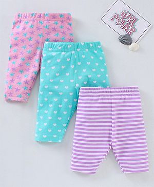 Babyhug Three Fourth Lycra Knit Flower Print Baby Leggings Pack Of 3 - Multicolour