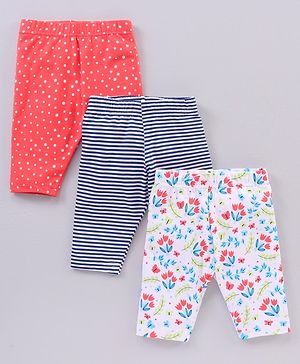 Babyhug Cotton Knit Three Fourth Length Leggings Multi Print Pack of 3 - Multicolour