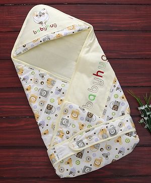 Babyhug Hooded Wrapper Animal Print - Yellow