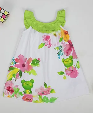Little Jump Floral Print Short Sleeves Dress - White