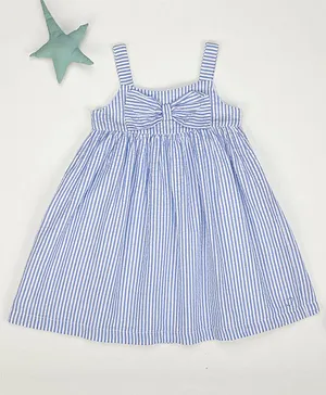 Little Jump Striped Print Sleeveless Dress - Blue