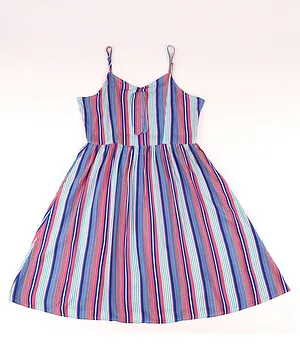Little Jump Striped Print Sleeveless Dress - Multi Colour