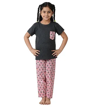 Frangipani Kids Half Sleeves Ballerina Babies Print Night Suit - Black Pink