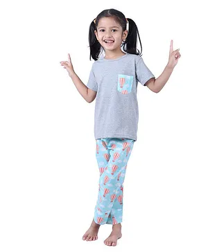 Frangipani Kids Balloon Blowouts Print Short Sleeves Night Suit - Grey
