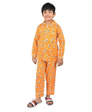 Frangipani Kids Zebra Print Full Sleeves Night Suit - Orange