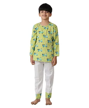 Frangipani Kids Full Sleeves Stripe And Vespa Journey Print Night Suit - Green White
