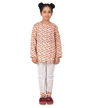 Frangipani Kids Full Sleeves Chatty Cheetah Printed Night Suit - Pink White