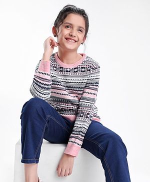 Pine Kids Full Sleeves Jacquard Fine Knit Medium Winter Sweater Intarsia Design- Multicolor