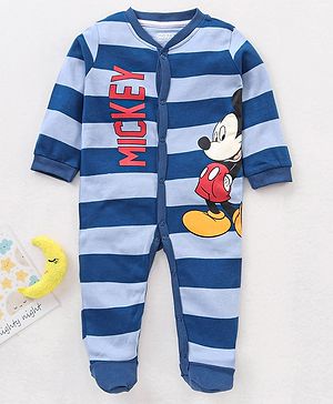 Babyhug Full Sleeves Sleepsuit Mickey Mouse Print - Blue
