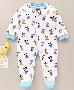 Babyhug Full Sleeves Sleepsuit Mickey Mouse & Donald Duck Print - Blue