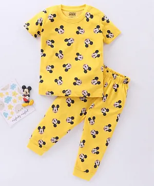 Disney by Babyhug Half Sleeves Night Suit Mickey Mouse Print - Yellow