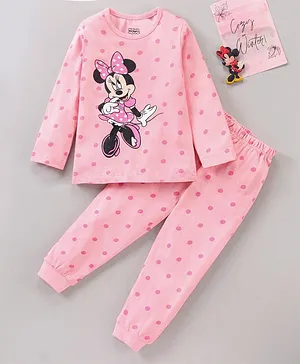 Disney by Babyhug Full Sleeves Night Suit Minnie Mouse Print - Light Pink