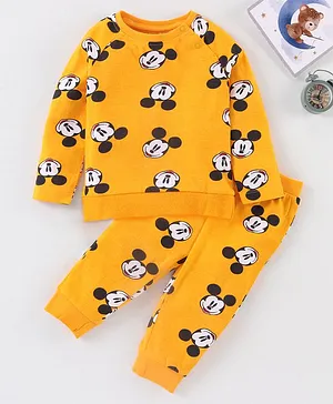 Disney By Babyhug Full Sleeves Night Suit Mickey Mouse Print - Yellow