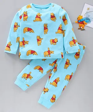 Disney By Babyhug Cotton Full Sleeves Nightsuit Winnie The Pooh Print  - Blue