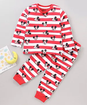 Disney by Babyhug Full Sleeves Night Suit Mickey Mouse Print - Red