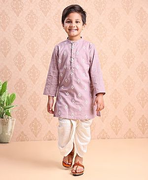 Babyhug Cotton Woven Full Sleeves Kurta & Dhoti Set Ethnic Print - Purple
