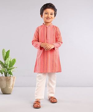 Babyhug Full Sleeves Kurta and Pyjama Set Ethnic Print - Coral