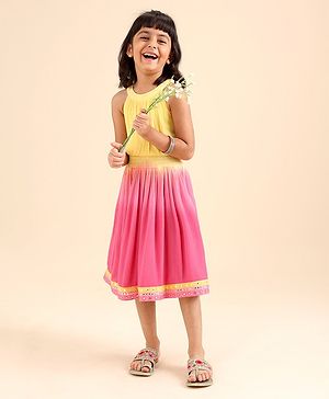 Babyhug Sleeveless Solid Colour Ethnic Dress - Yellow Pink