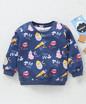 Babyhug Full Sleeves Cotton Sweatshirt With Vegetable Graphics - Blue