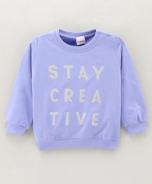 Babyhug Full Sleeves Cotton Knit Sweatshirt With Glitter Text Print - Purple