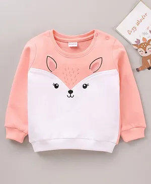 Babyhug 100% Cotton Full Sleeves Sweatshirt with Embroidery - White Peach