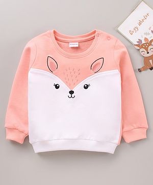 Babyhug 100% Cotton Full Sleeves Sweatshirt with Embroidery - White Peach