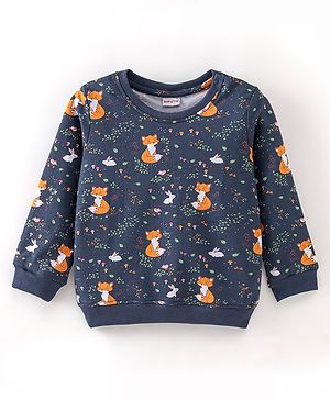 Babyhug 100% Cotton Full Sleeves  Sweatshirt With Jackal Print -Navy Blue