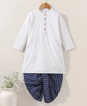 Babyhug Woven Full Sleeves Chikankari Kurta & Dhoti Set - White