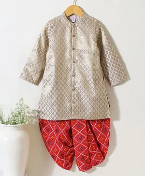 Babyhug Cotton Full Sleeves Dhoti Kurta Set Printed - Silver Red
