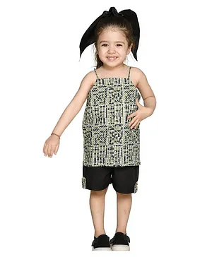 Olesia Sleeveless Abstract Printed Spaghetti Top With Shorts -  Green Black