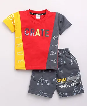 Nottie Planet Half Sleeves Crate Printed T Shirt With Shorts - Red