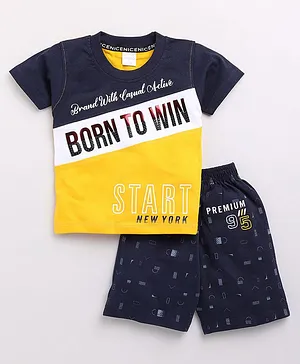 Nottie Planet Half Sleeves Born To Win Printed T Shirt With Shorts - Yellow