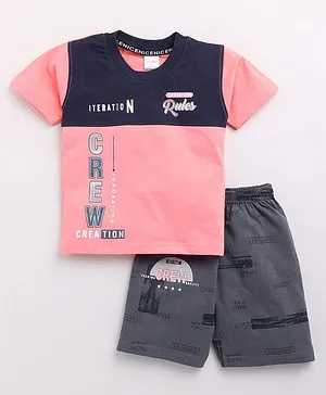Nottie Planet Half Sleeves Crew Printed T Shirt With Shorts - Pink