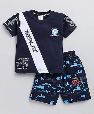 Nottie Planet Short Sleeves Replay Print Tee With Shorts - Blue