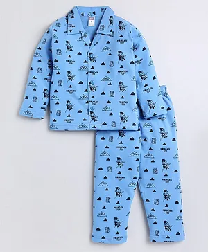 Nottie Planet Full Sleeves Mountain Top All Over Printed Night Suit - Blue
