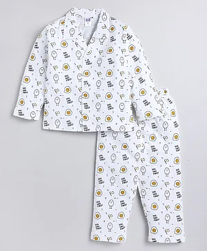 Nottie Planet Full Sleeves Egg Was First All Over Printed Night Suit - Grey