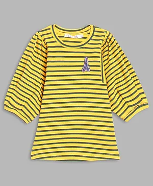 Elle Kids Striped Print Full Sleeves Tunic - Yellow
